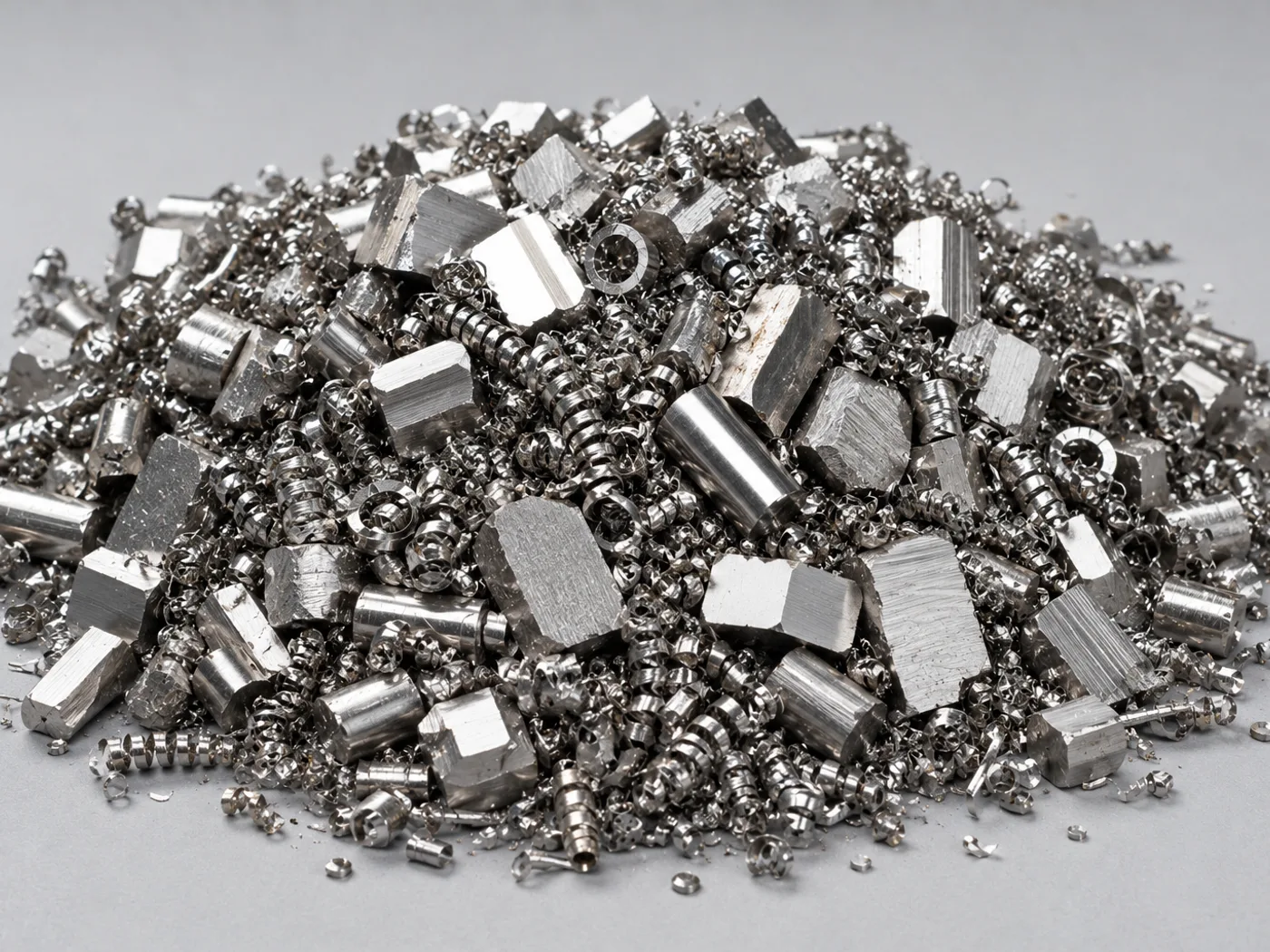 Grade-sorted stainless steel scrap, 304 and 316 solids and turnings
